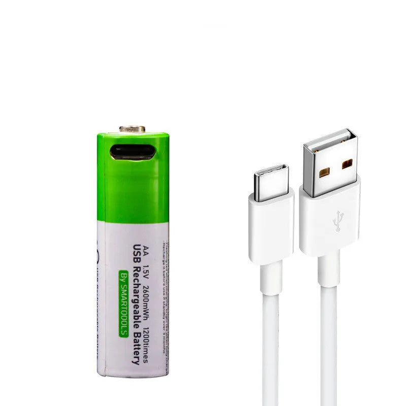 AA and AAA rechargeable lithium batteries with USB charging cable and indicator light