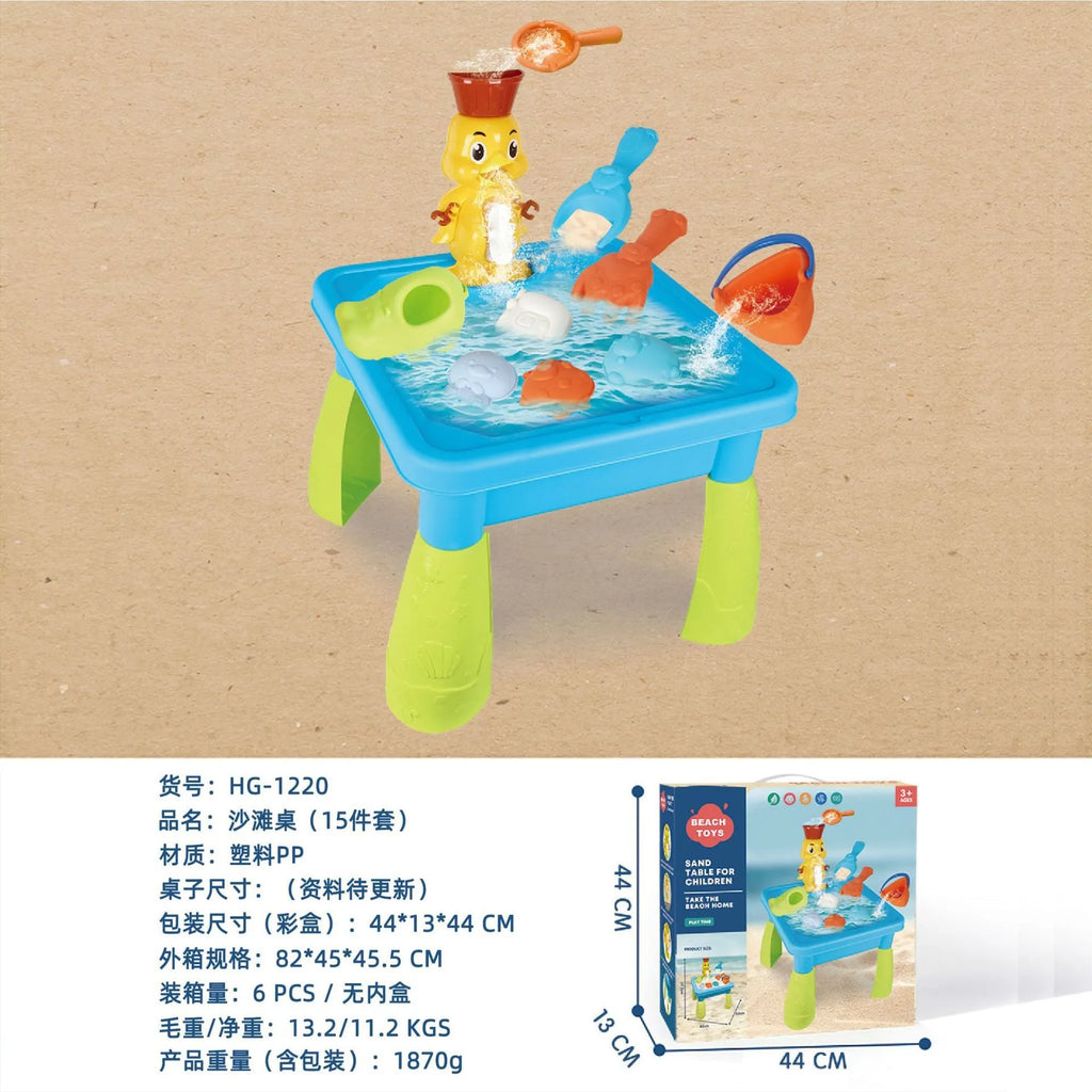 Children's plastic beach table sand pit toys set with sand and water play components