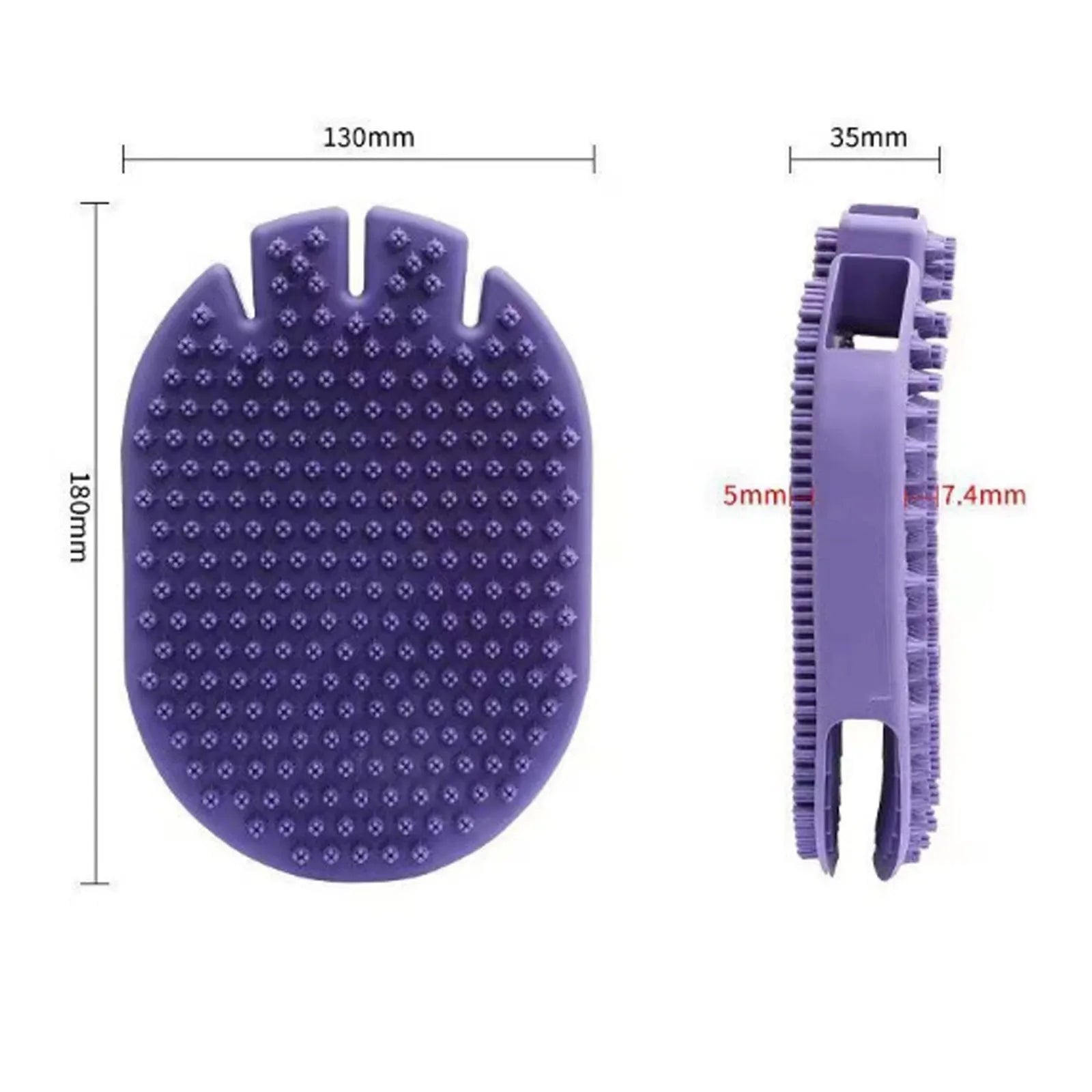 Purple soft TPR dual-sided pet massage brush for dog grooming and shampooing with ergonomic handle
