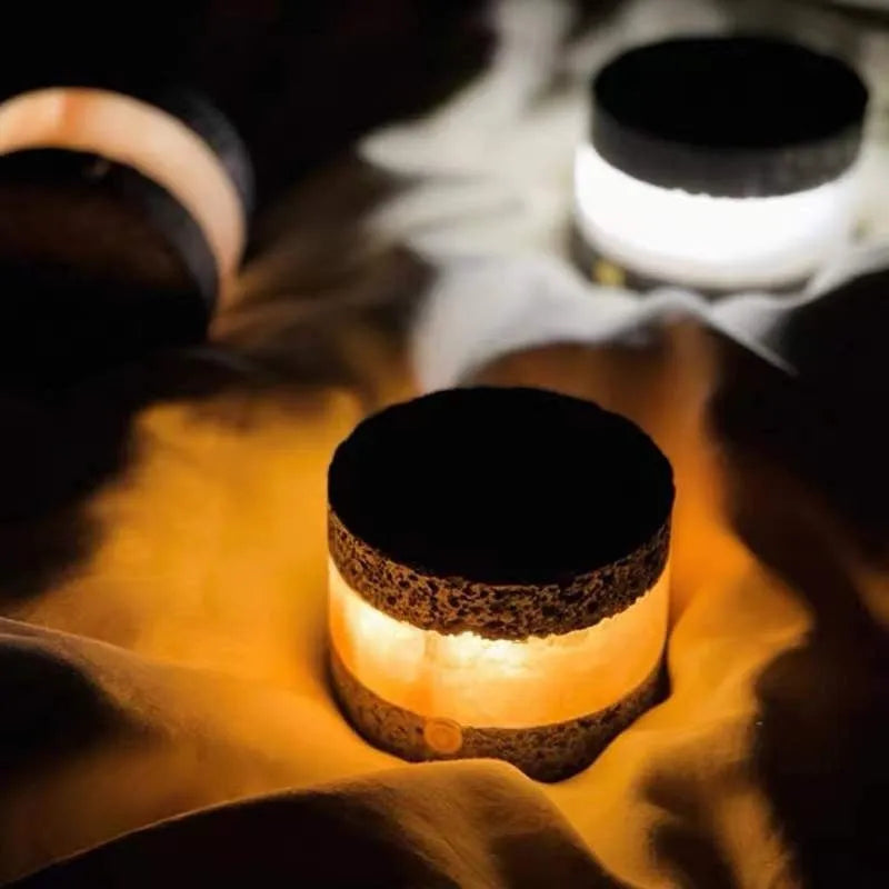 Orange volcanic rock USB night lamp with dimming touch control and essential oil tray