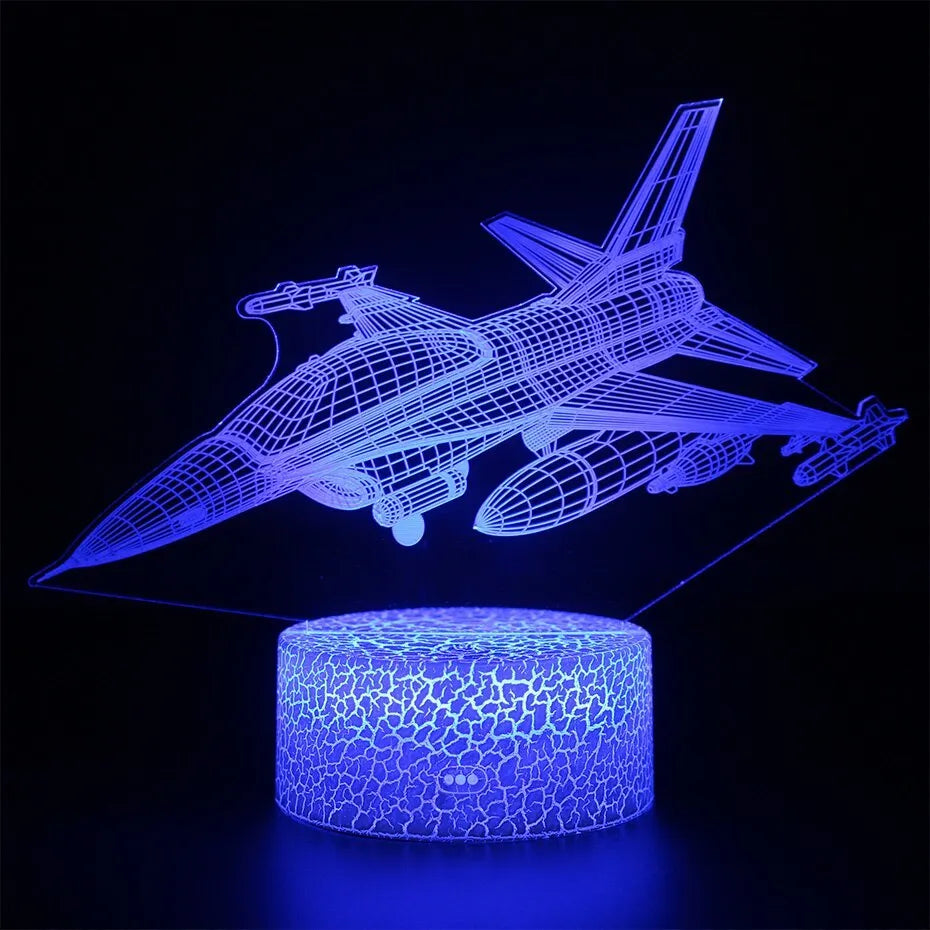 Cartoon aeroplane-shaped LED night light with acrylic shade and touch control.