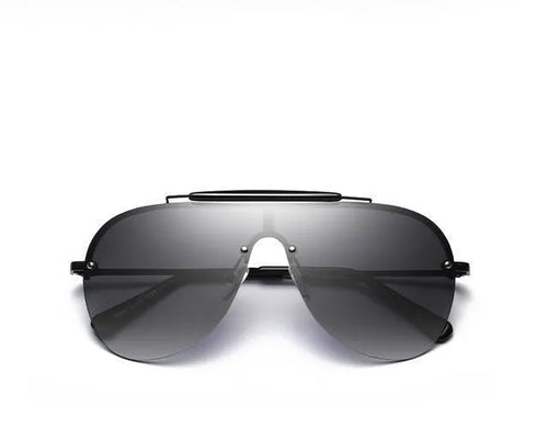 Aviator sunglasses with large one-piece metal frame and PC lens, five colour options for men