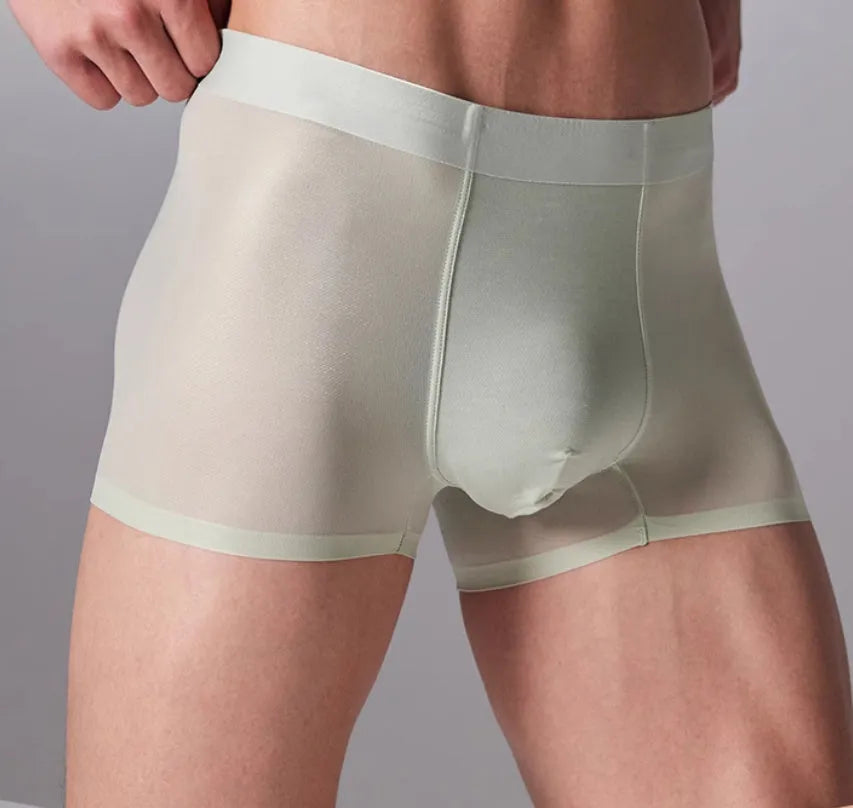 Men's lightweight seamless fitness underwear shorts in blue, shown flat.