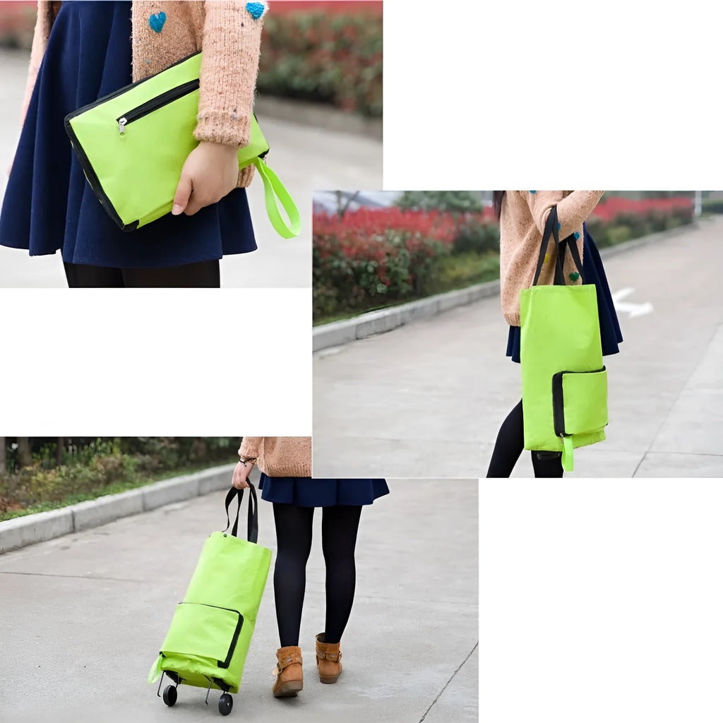 Green 3 in 1 heavy duty shopping cart with Oxford cloth, expanded size 55x28x18cm, folded size 28x18x4cm