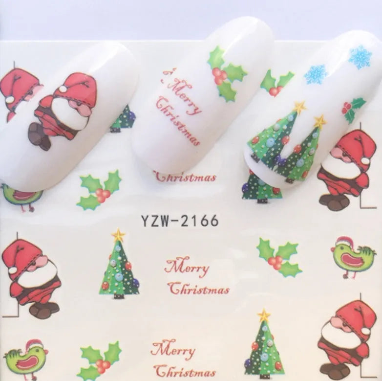 Christmas explosion models water transfer nail stickers with full coverage festive designs in 23 styles on white background