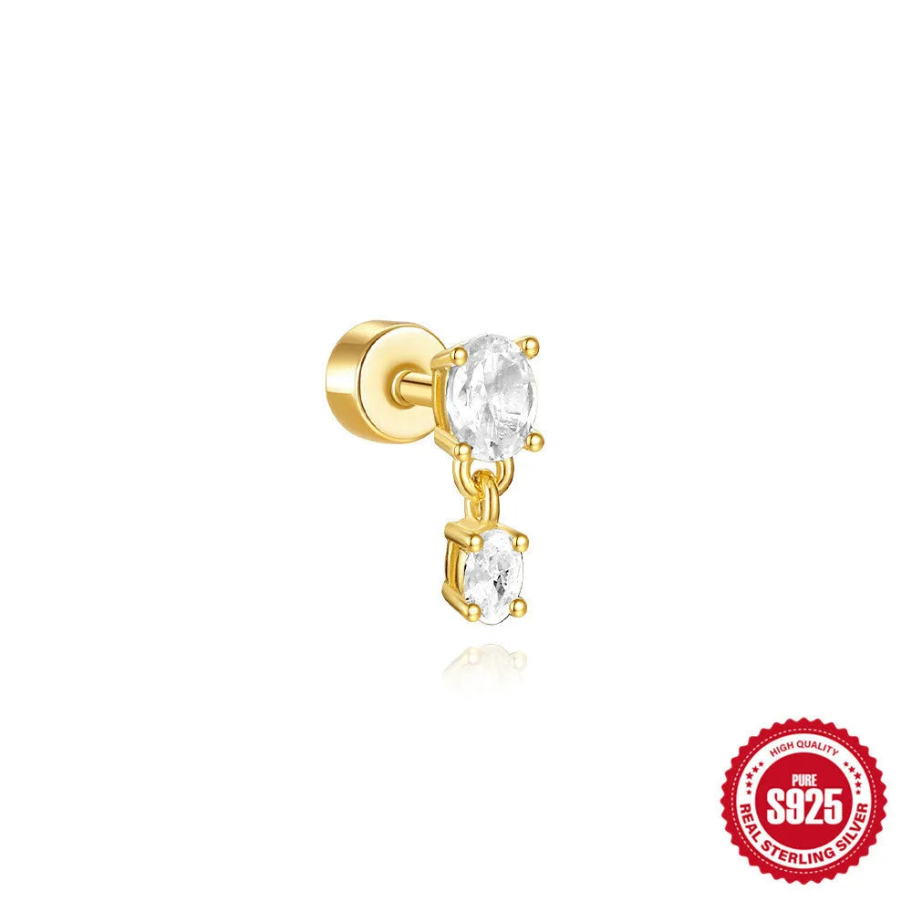 S925 sterling silver geometric flat column thread ear bone studs in gold plating.