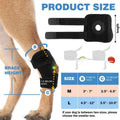 Black pet leg guard for ACL and joint protection showing adjustable fit and polyester construction