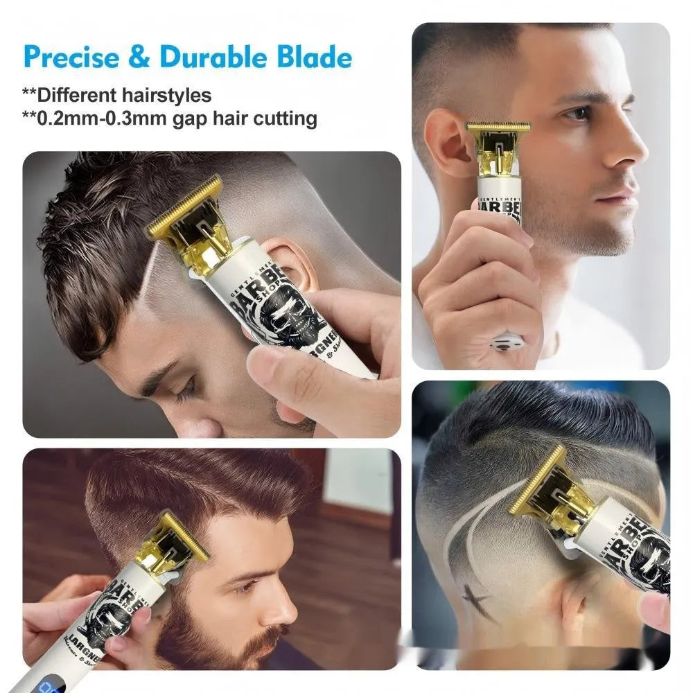 Rechargeable hair clipper kit with stainless steel cutter heads and 4-in-1 attachments