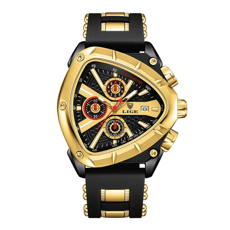 Polygon men's multi-waterproof luminous calendar watch with silicone strap in all black colour