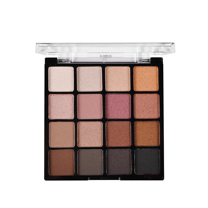 16 colour pearlescent eyeshadow palette in compact plastic case, 9.5 x 9.2 x 1.1 cm