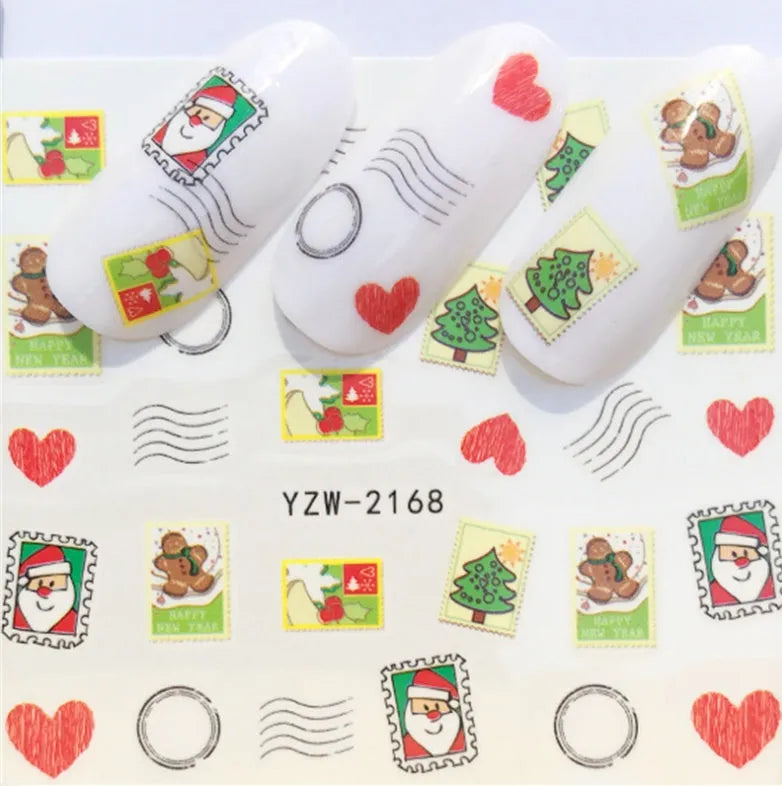 Christmas explosion models water transfer nail stickers with full coverage festive designs in 23 styles on white background
