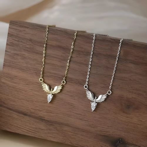 925 sterling silver eagle pendant necklace with adjustable O-ring chain in electroplated white or yellow gold colour