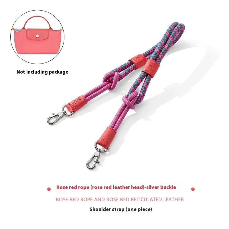 Braided nylon and cowhide leather crossbody strap with alloy buckle in gold or silver finish