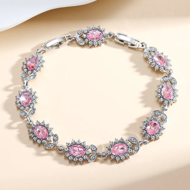 Women's simple zircon inlaid bracelet in environmentally friendly alloy with electroplating finish
