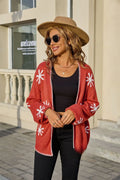 Plus size jacquard knitted cardigan off-neck flower pattern contrast colour street fashion coat acrylic beige