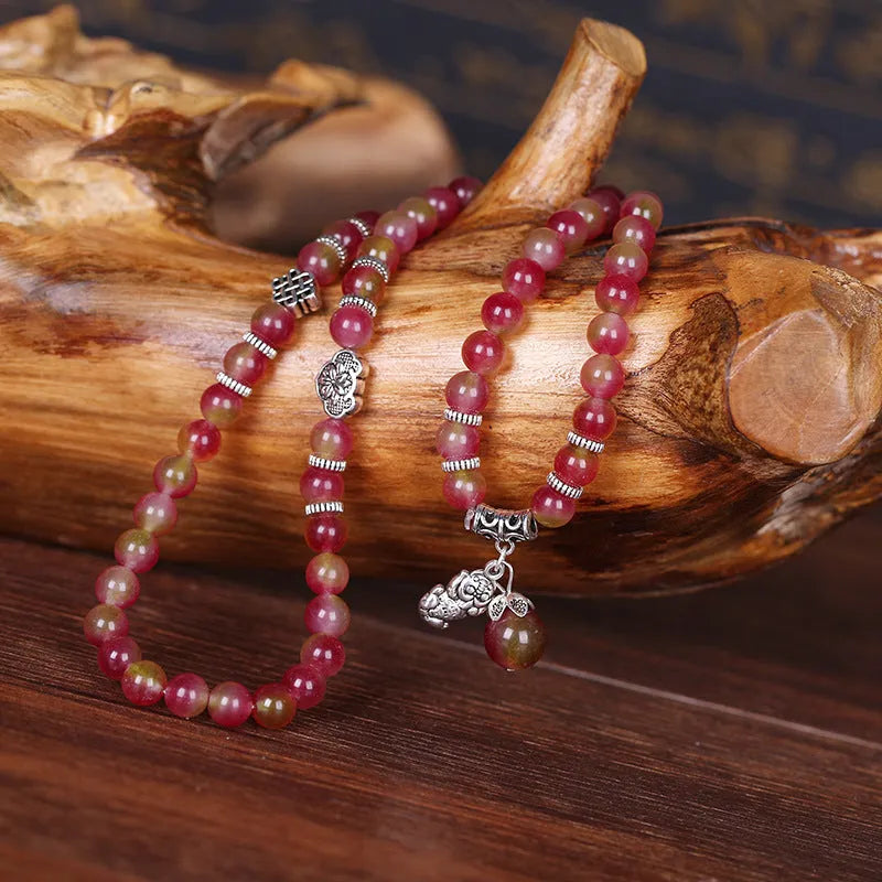 Handmade watermelon crystal bracelet with Chinese knot closure in elephant style design