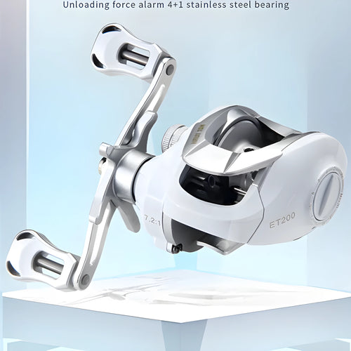 Small white micro drip wheel baitcasting fishing reel with ET Drop Wheel system