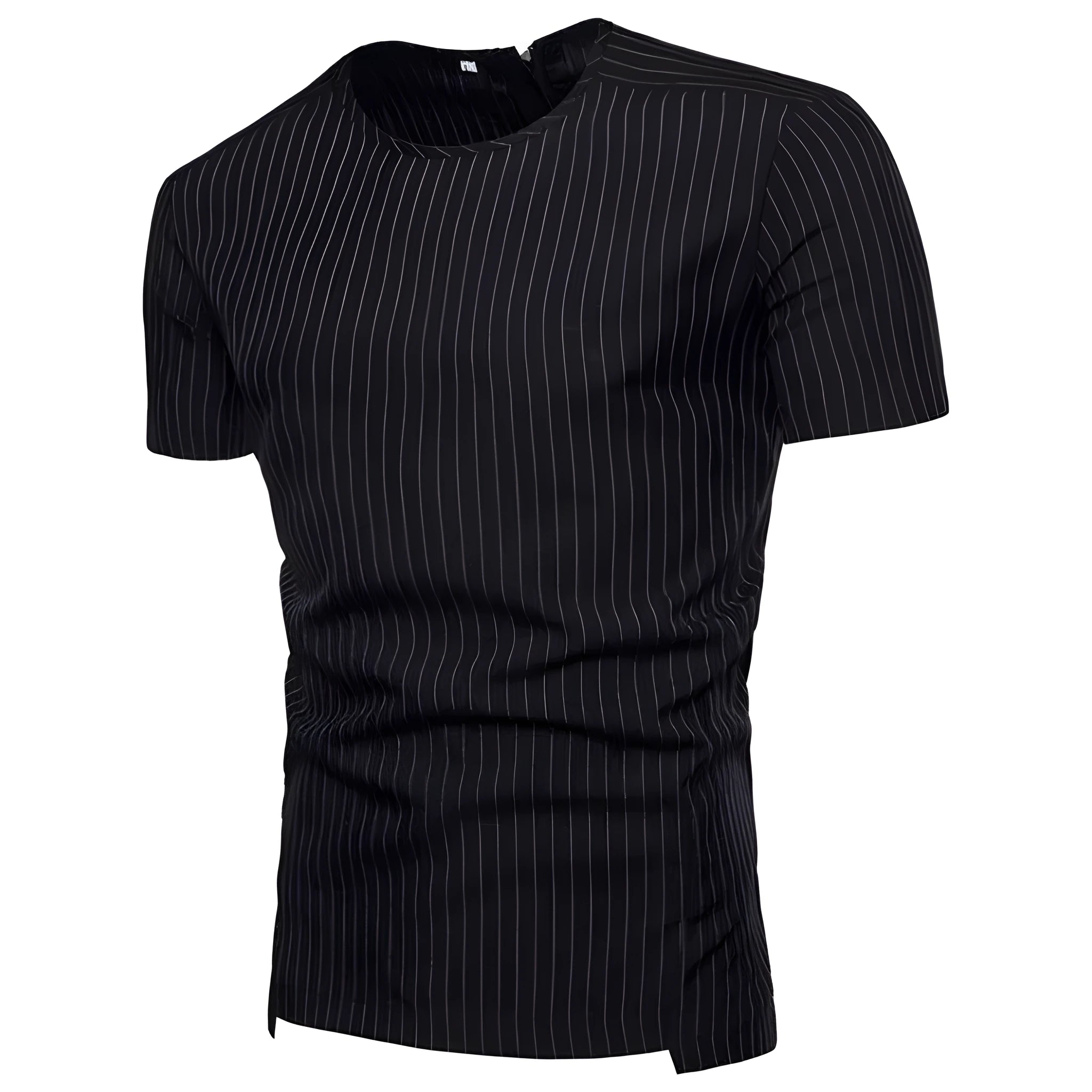 Mens O-neck T-shirt in 90% cotton with striped round neck, minimalist design, available in Black and Gray