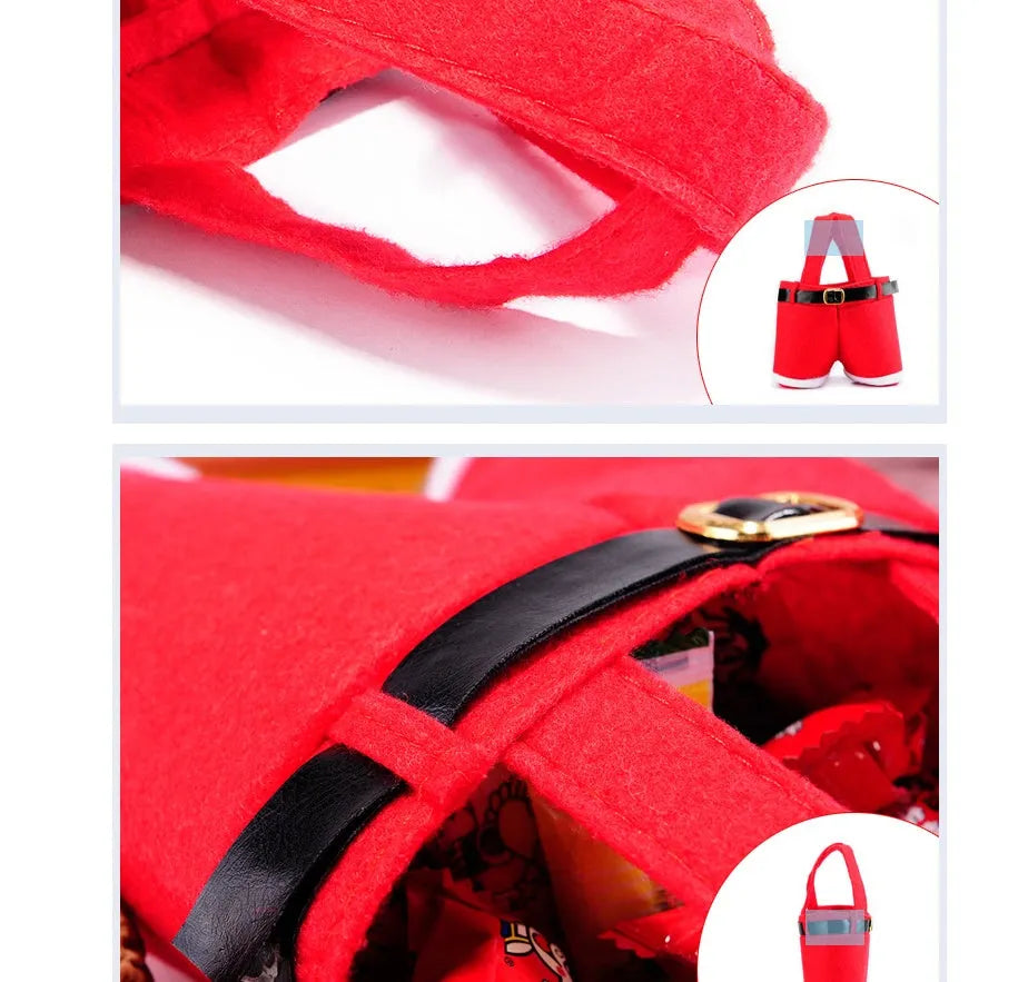 Red velvet Christmas candy bag 21x14.5cm with soft fabric surface on white background