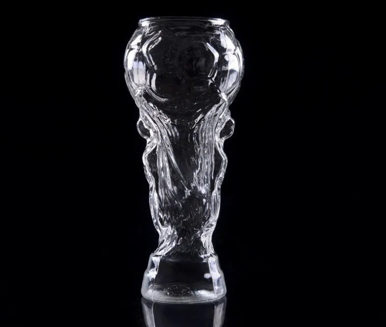 Hercules transparent glass beer cup shaped like a world cup trophy with 450ml capacity and 19cm height