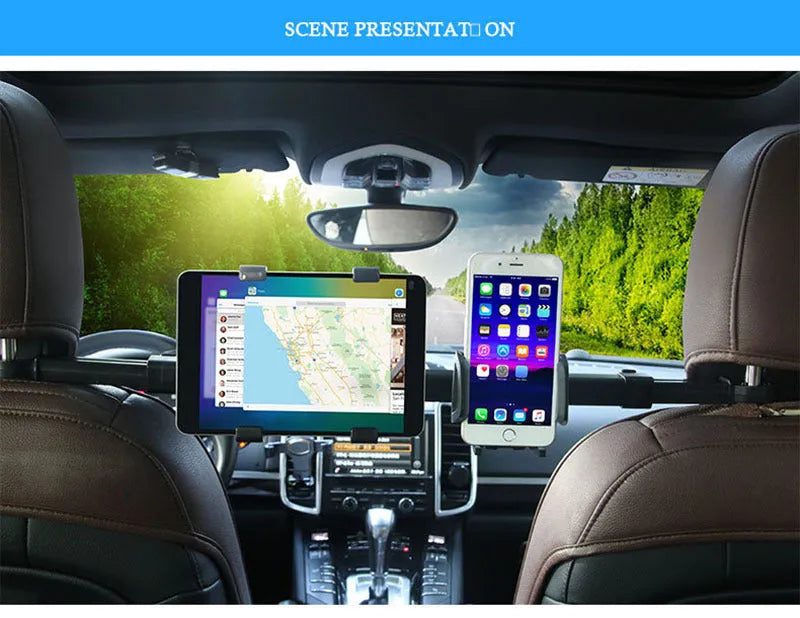 Black ABS plastic and PC tablet pc car back seat bracket with 360 degree rotation