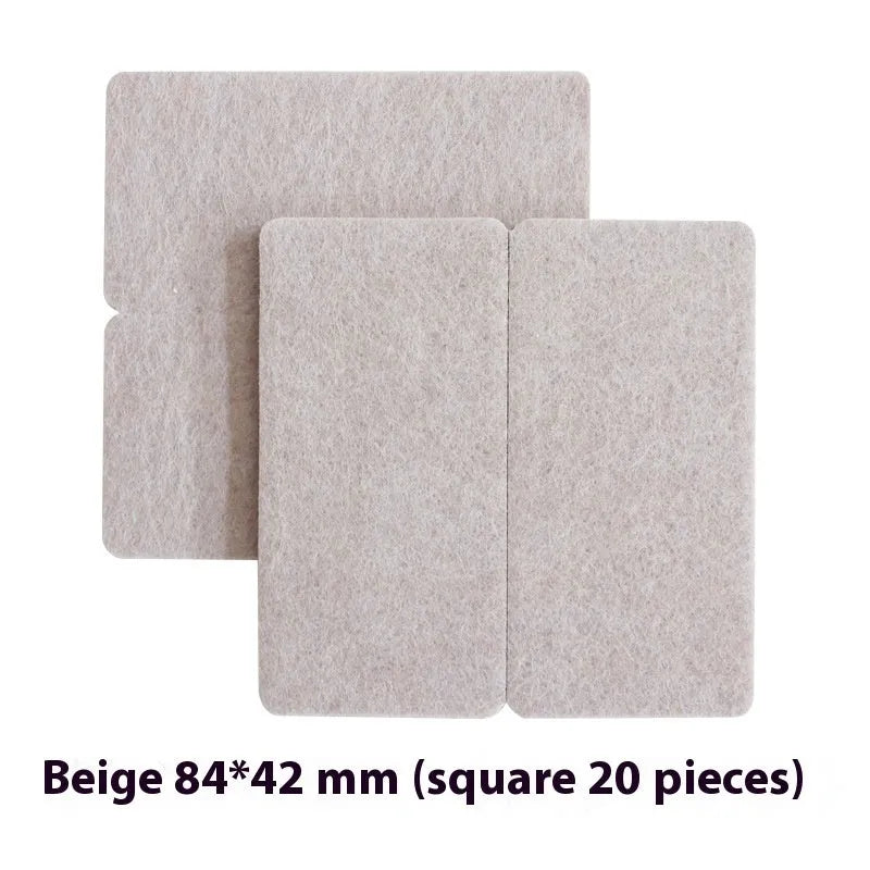 Beige plastic furniture leg stoppers in assorted square and round sizes for floor protection