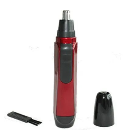 Compact electric nose hair trimmer with stainless steel cutting head and ABS body on white background