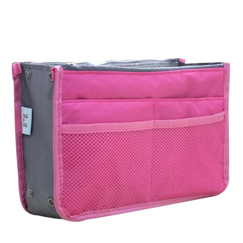 Ladies nylon cosmetic makeup bag 28 x 10 x 18 cm in pink colour with zip closure
