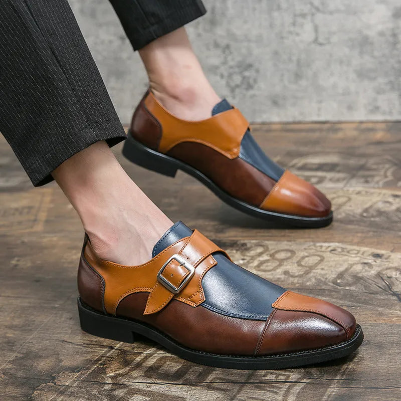 Men's British retro style buckle casual shoes with tall crown upper in microfiber material