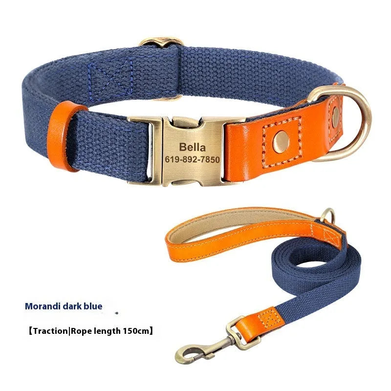Small dog mohair collar and leash set in green with lettering decoration