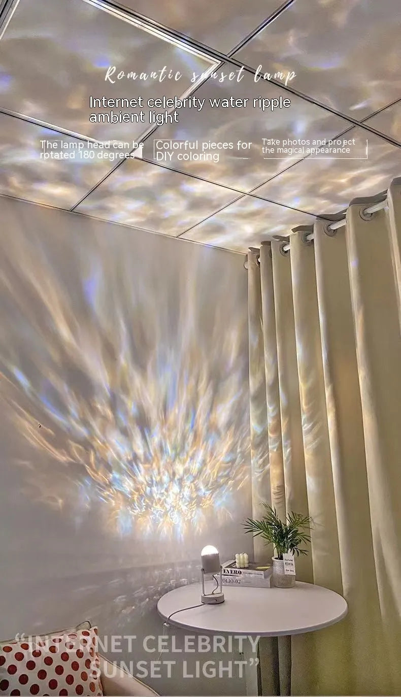 Water ripple ambience table lamp showing light projection patterns with metal lamp holder