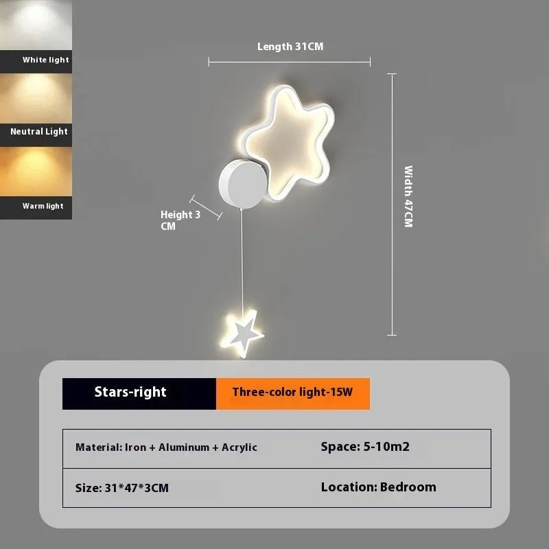 Children's cartoon cloud star wall lamp with LED light in black or white finish