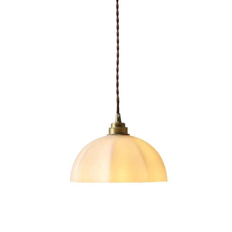 Chinese-style brass indoor droplight with copper glass shade for bedside or study lighting