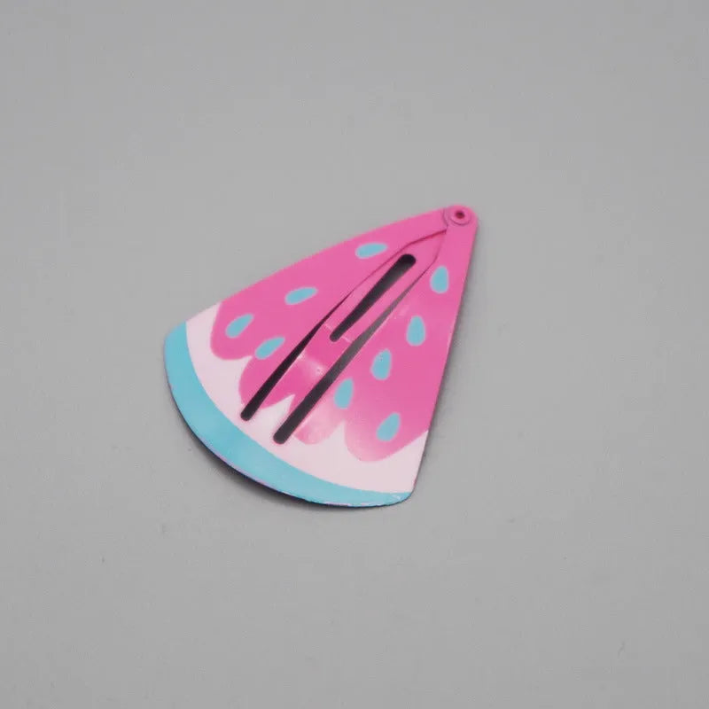 Children's metal barrette with baking varnish finish, colour-printed watermelon design