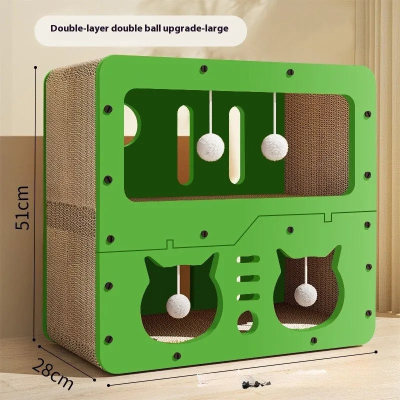 Double layer cat scratching board and nest with wear-resistant surface in selected style option