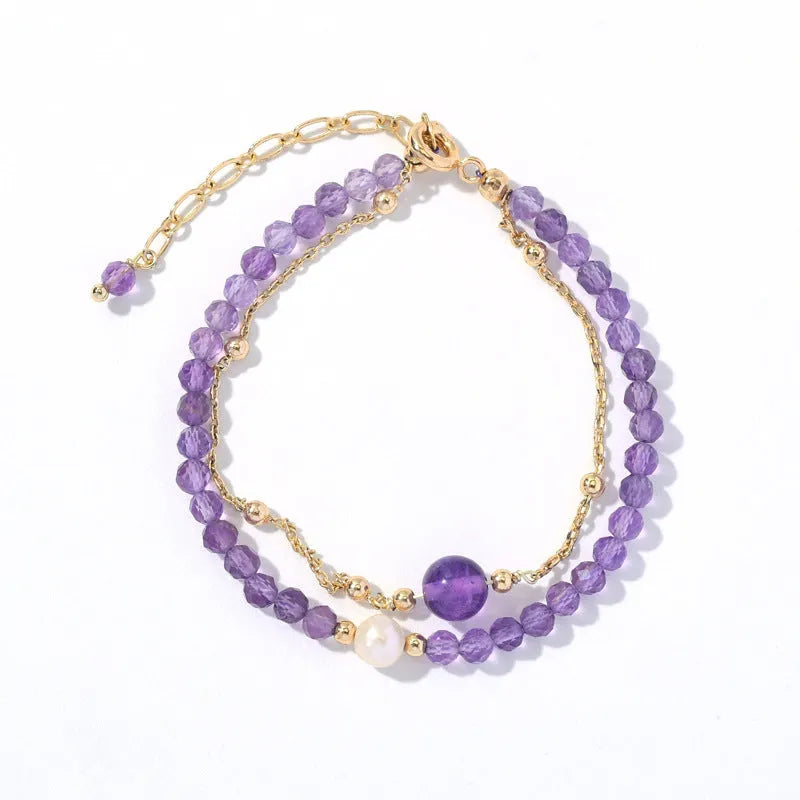 Chinese style women's crystal bracelet with diamond-shaped amethyst elements and electroplated finish