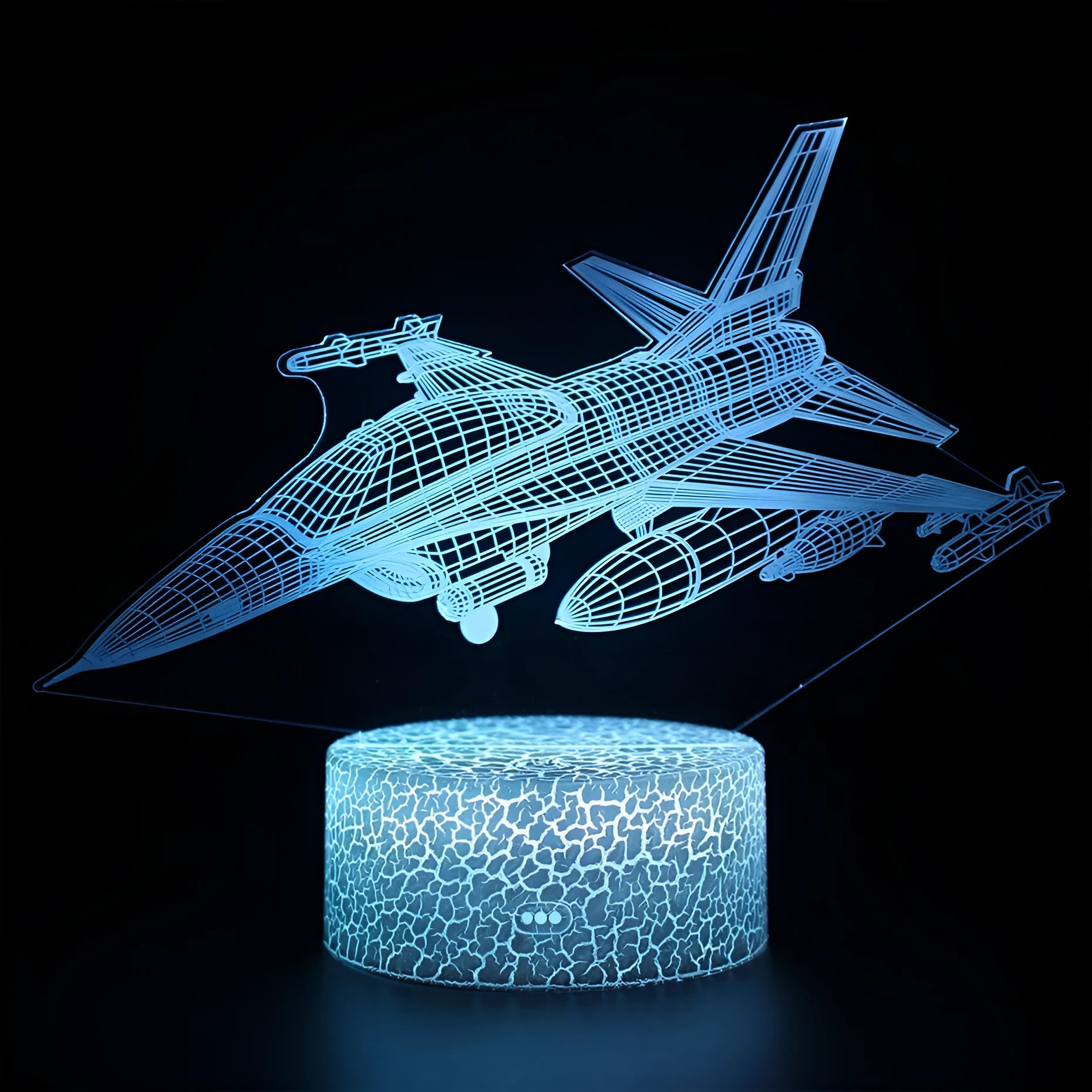 Cartoon aeroplane-shaped LED night light with acrylic shade and touch control.