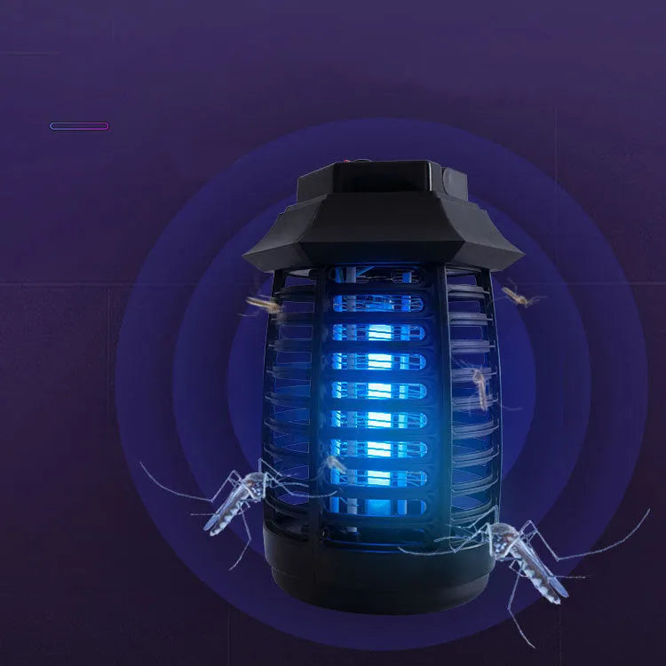 Black aromatherapy mosquito lamp with metal grid and choice of UV or LED tubes for indoor insect control