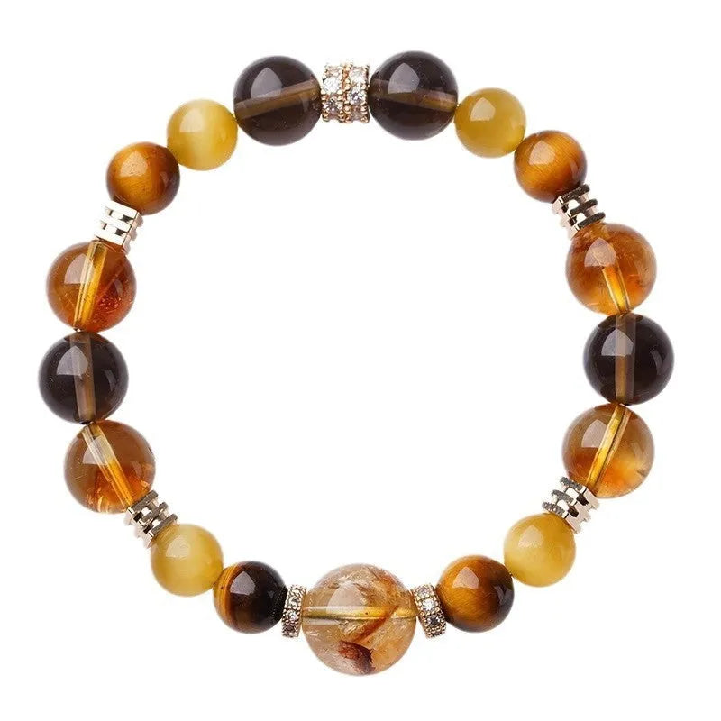 Crystal tiger-eye bracelet with lucky K-boxing design and natural yellow tower beads