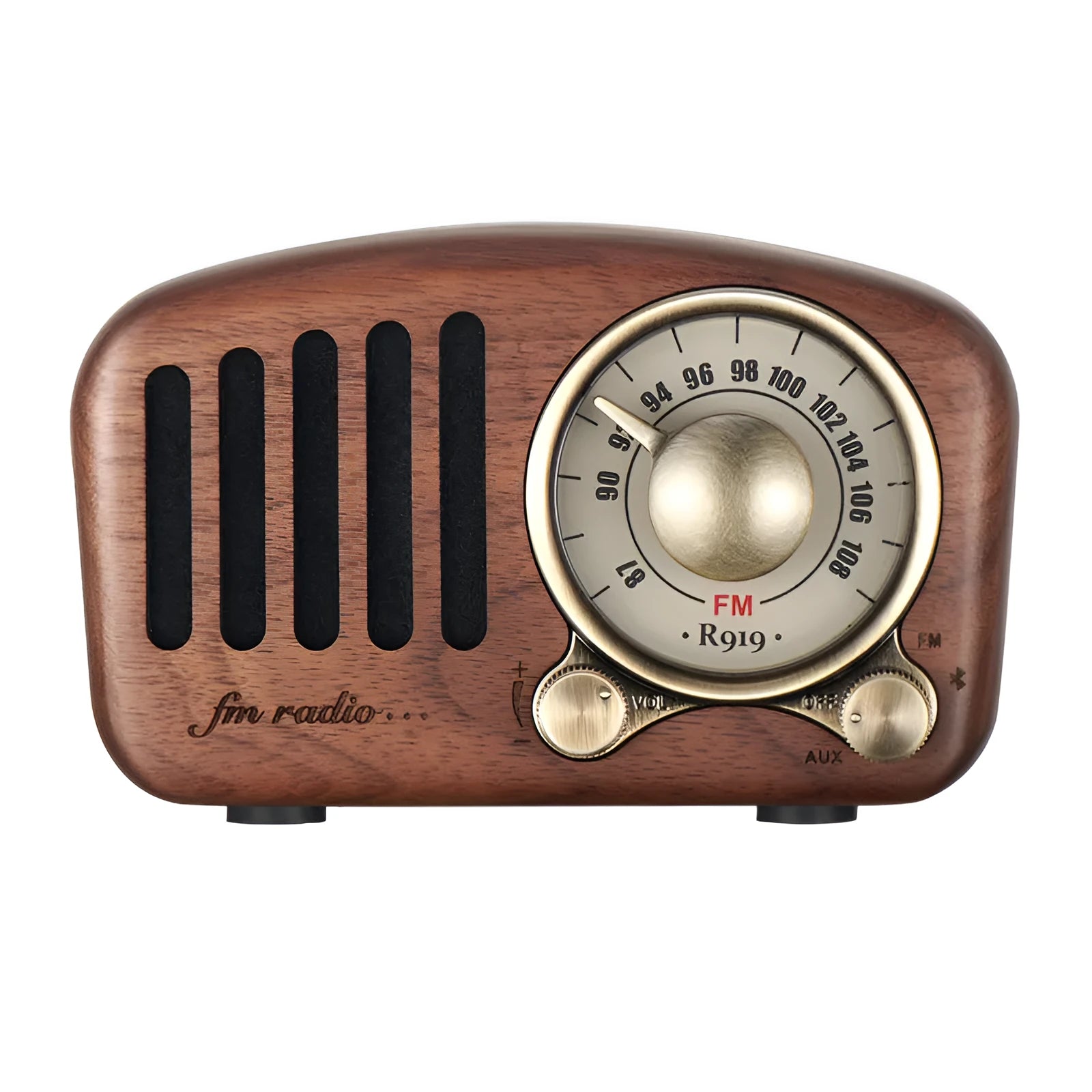 Retro wooden wireless mini speaker in cherry wood or walnut finish with Bluetooth connectivity