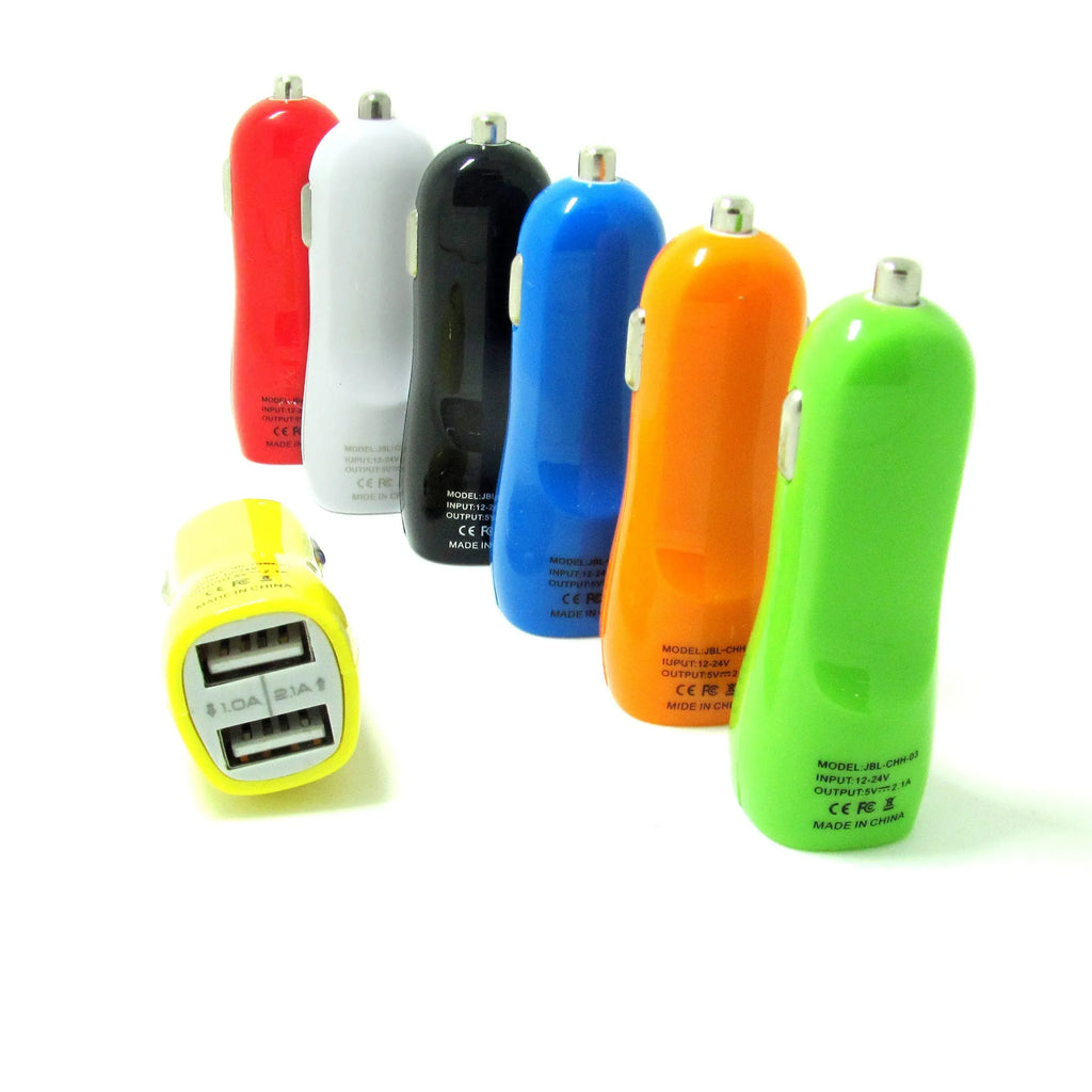 Dual USB port car charger with blue LED light indicator in cigarette lighter socket