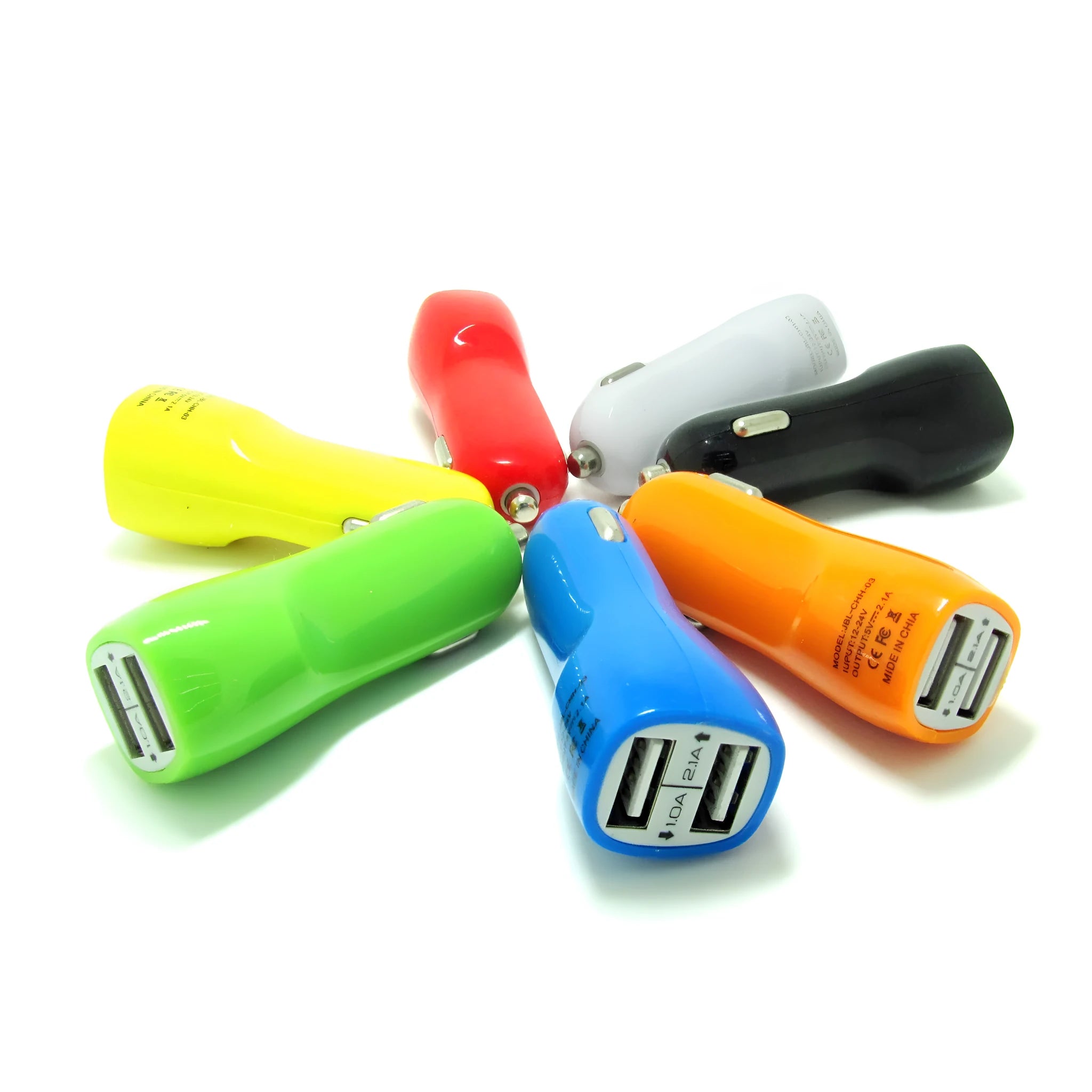 Dual USB port car charger with blue LED light indicator in cigarette lighter socket