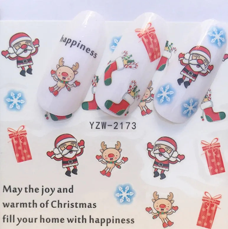 Christmas explosion models water transfer nail stickers with full coverage festive designs in 23 styles on white background