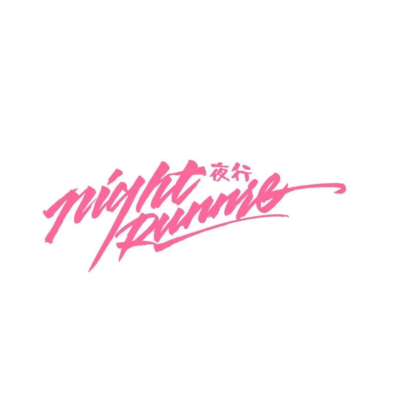 Nightwalker Car Decal rear windscreen sticker shown in black, colourful, and pink colour options.