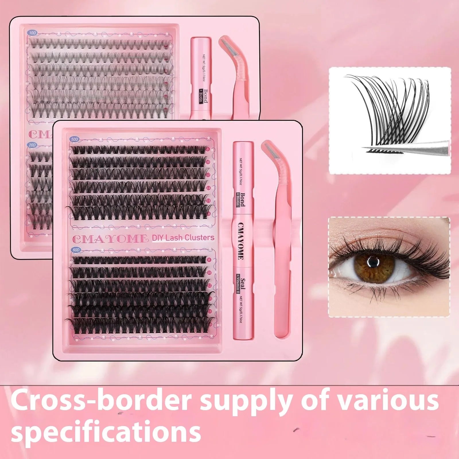 DIY single cluster false eyelashes natural thick mixed split type artificial fibre set in 15.5cm packaging