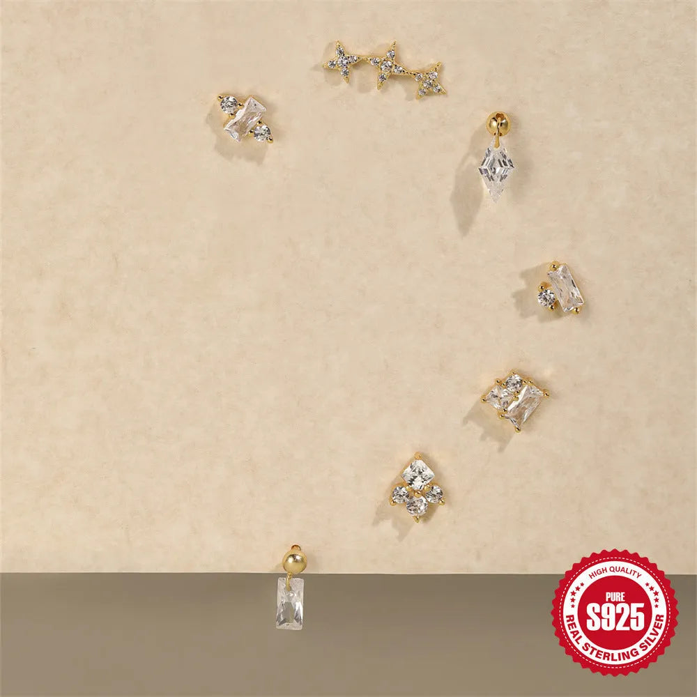 S925 sterling silver flower stud earrings with red gravel stone and gold electroplated finish