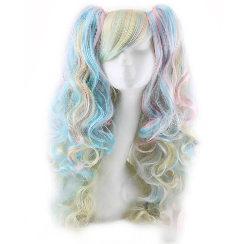 Colorful long curly wig with high temperature wire hairline, available in multiple colour combinations