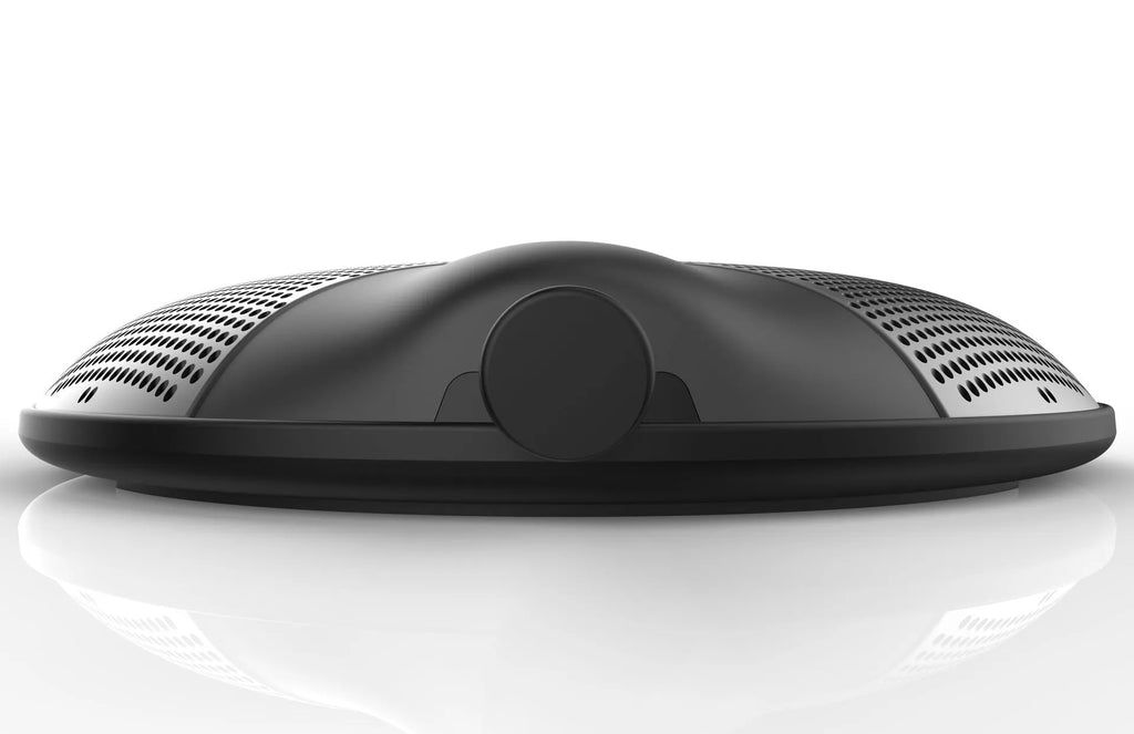 Black cube-shaped A7 USB condenser microphone on a desktop next to a computer.
