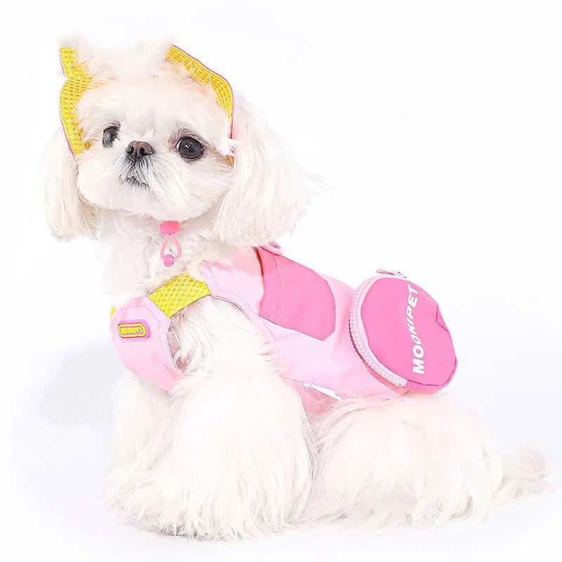 Pink polyester pet vest harness for small breed dogs including Bichon Frise, Teddy and Schnauzer puppies