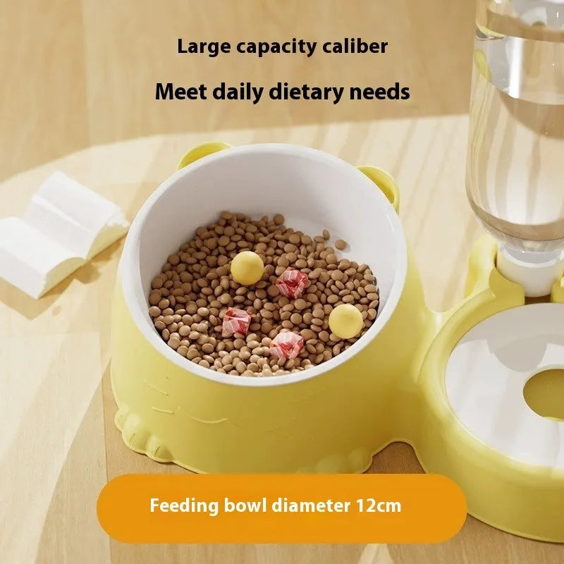Automatic double bowl cat drinking basin with stainless steel ceramic finish in haze blue colour
